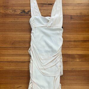 Reiss Ivory Ruched Mini Dress with Black Back Panel